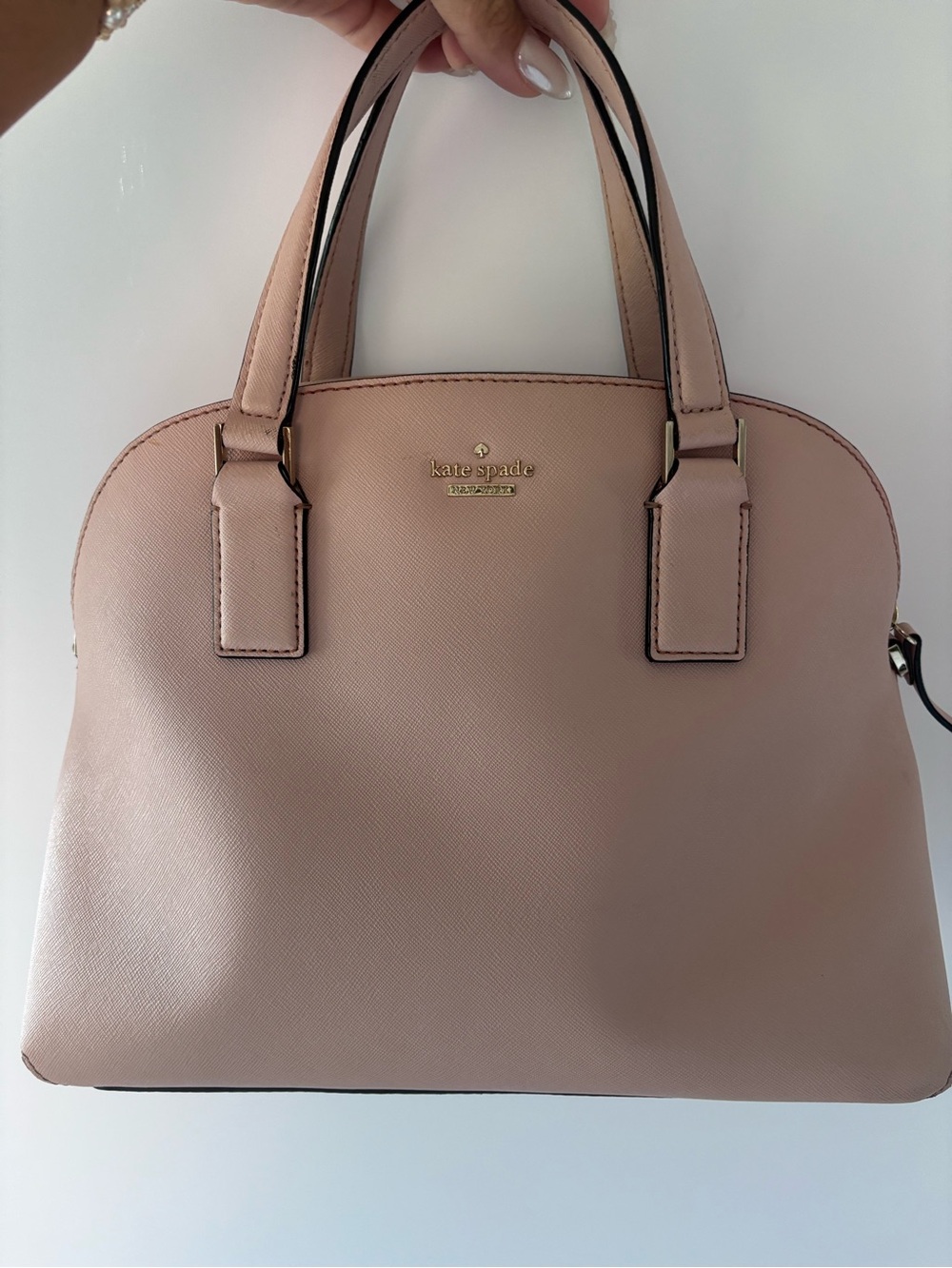 kate spade Blush Pink Saffiano Dome Satchel with Gold Hardware